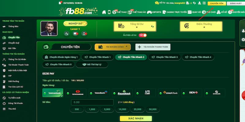 Quy trình nạp tiền FB88 chi tiết